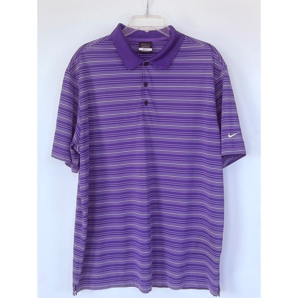 Nike Other - Nike Golf Dri-FIT Men XL Purple White Stripe Short Sleeve Polo Shirt Performance